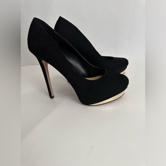 Aldo Women's Black Suede Gold design Shoes Heel Size US 7 - Picture 7 of 7